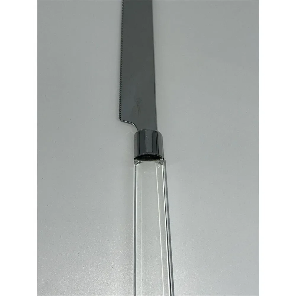 OLEG CASSINI CRYSTAL CAKE KNIFE SIGNED -‎ STAINLESS STEEL Stunning !